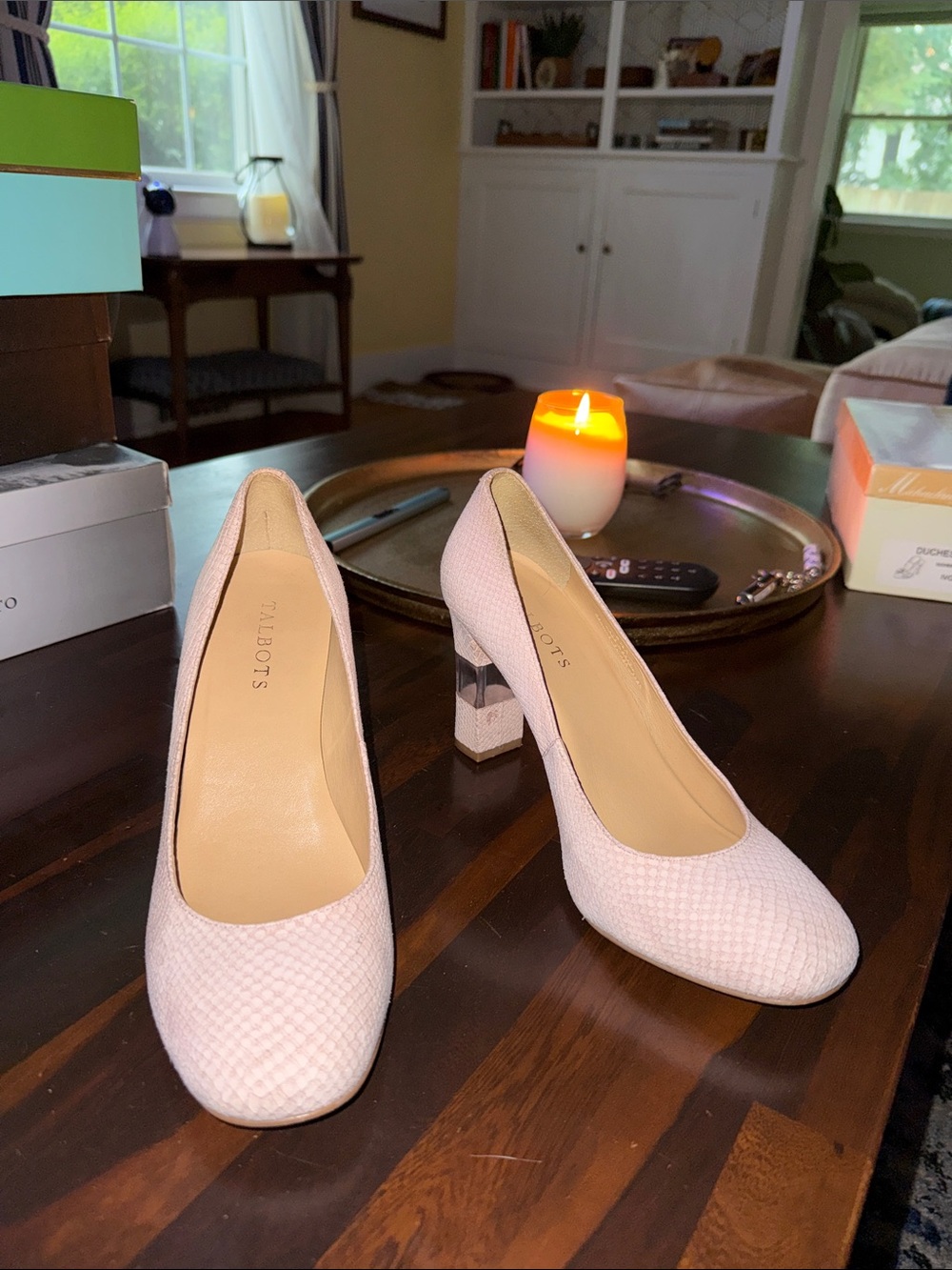 Talbots Blush Pink Textured Block Heel Pumps